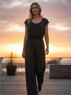 Max Studio Black with White Polka Dot jumpsuit size S